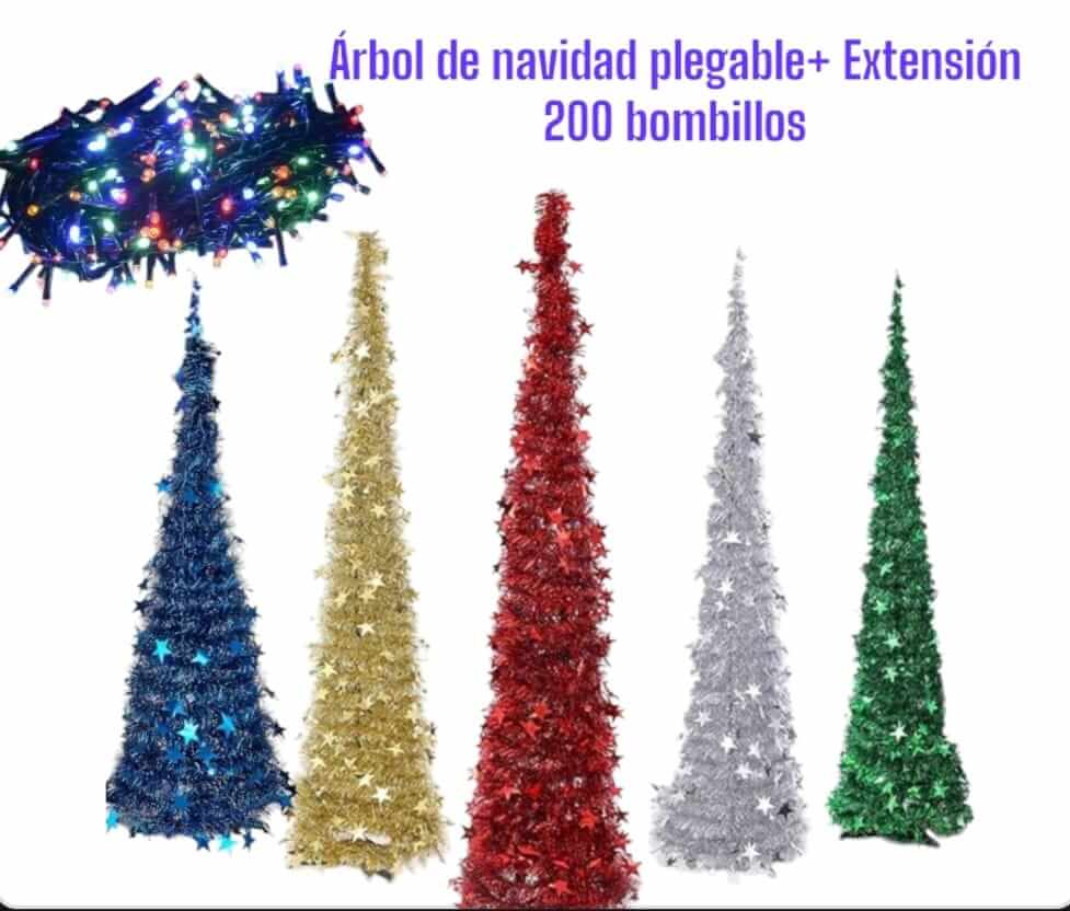 Arbol De Navidad Plegable + extensión de 200 bombillos